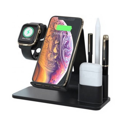 2020 Trending Product Qi 15W Wireless Charger Stand Pad 4 In 1 Wireless Charging Station For iPhone For Airpods Pro For iwatch