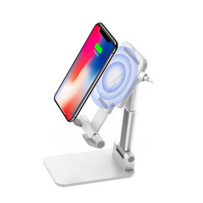 2020 Desktop Cell Phone Wireless Charger Stand Aluminum Adjustable Mobile Phone Holder Flexible Portable Cell Phone Holder