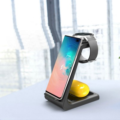 New Design 3-in-1 multi-function Wireless Charger with qi/CE/FCC/ROHS Portable Fast Charger stand For iPhone/TWS/iWatch/Samsung