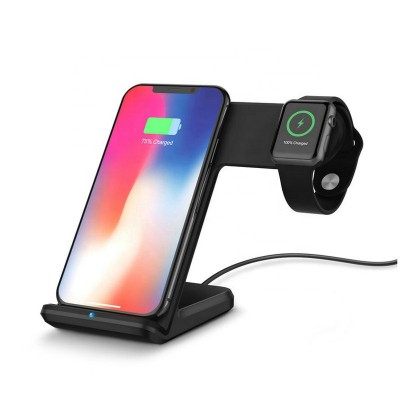 2 in 1 qi standard fast wireless charger stand pad for iPhone8/8 Plus/X for apple watch