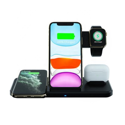 Free Sample New 4 In 1 15W Wireless Charging Station Pad QI Fast Holder Wireless Charger Dock Stand For Airpods Phone Watch